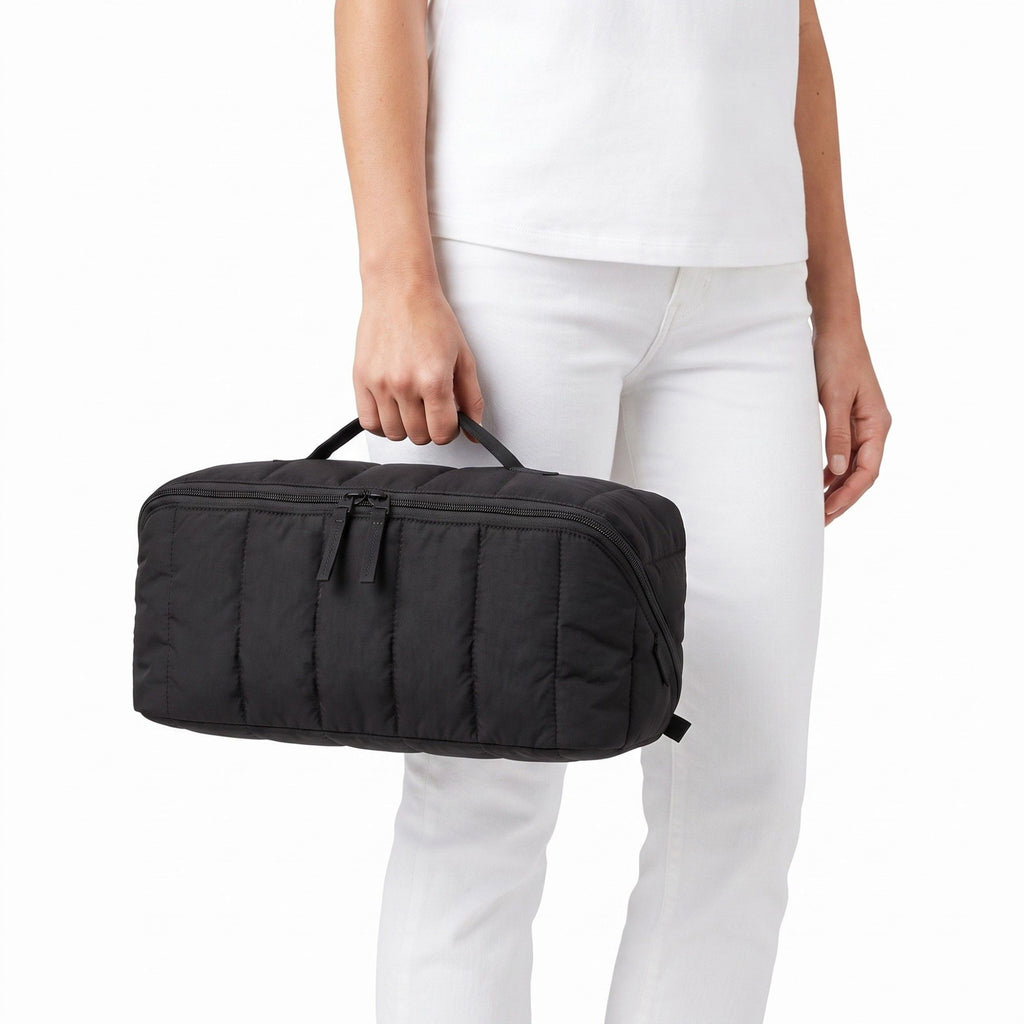 Vertical Padded Rectangular Travel Pouch with Top Carry Handle and Dual Zipper Pulls 16.7x5.3x5.3in