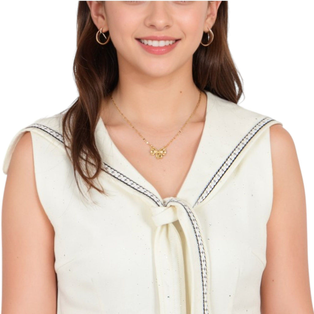 Women's Gold Tone Bow Pendant Fashion Necklace on Delicate Chain