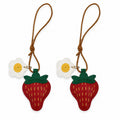 2-Pack Stitched Strawberry Bag Charm Keychains with Daisy Accents and Cord Loops