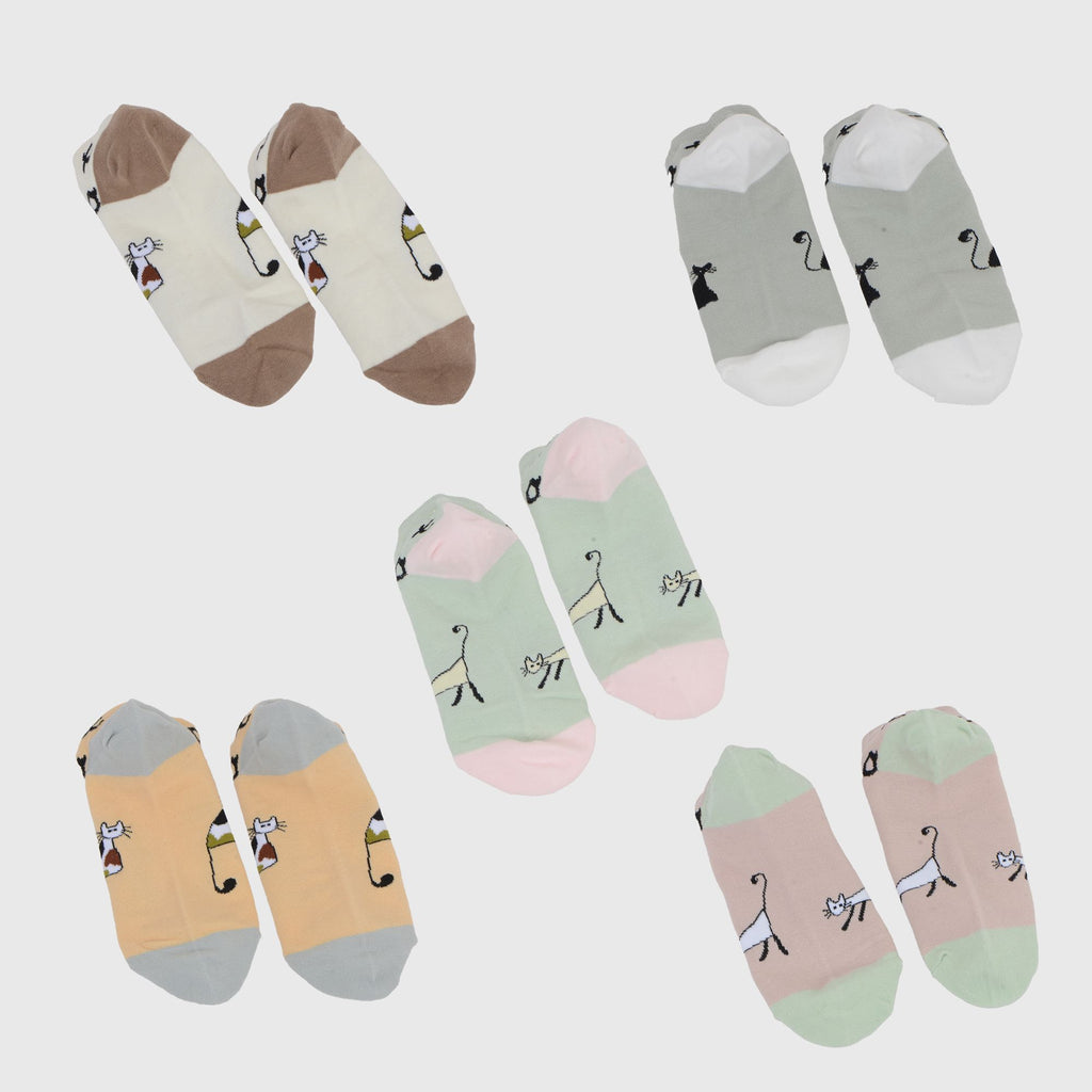 Anna-Kaci Adorable Cat - Print No Show Socks Soft for Casual 5Pk