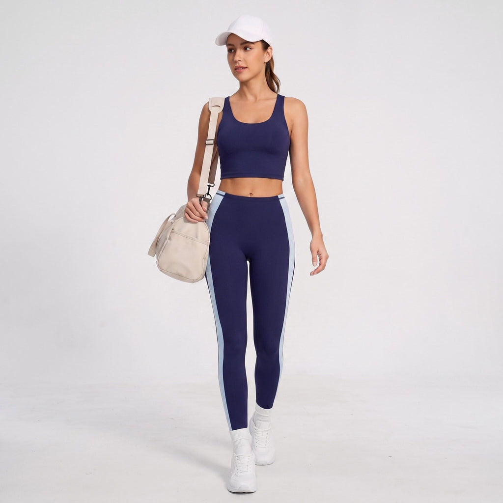 Colorblock High Waist Full Length Leggings Fitted Yoga Pants for Running Gym Training