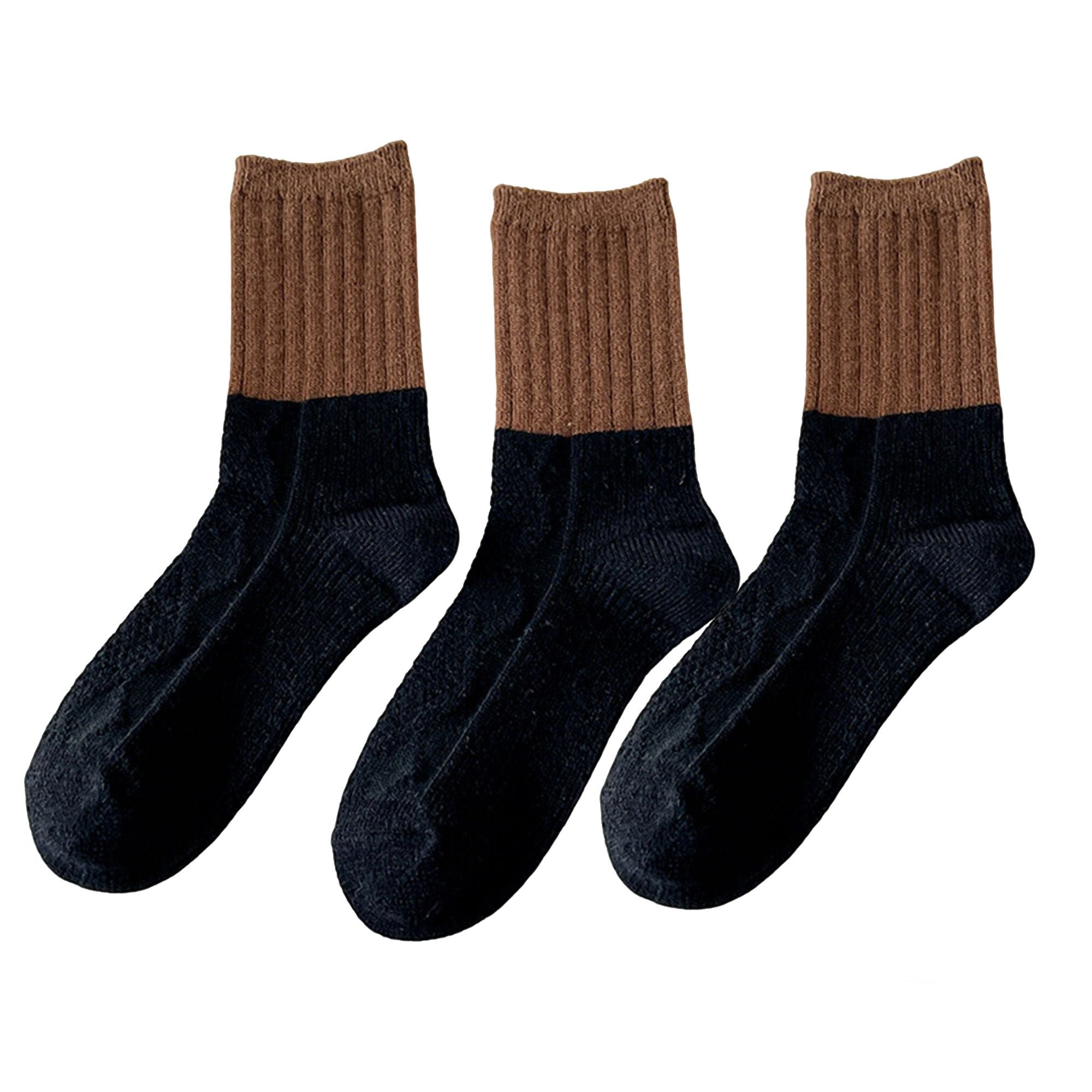 Anna-Kaci 3-PC Ribbed Crew Socks with Color Block Design Soft Knit Texture Comfortable Everyday Fit Single Pair