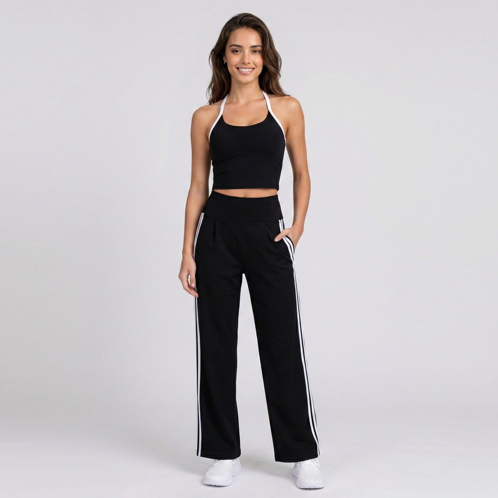 Padded Halter Sports Bra Tank Top Contrast Trim Workout Yoga Crop Top