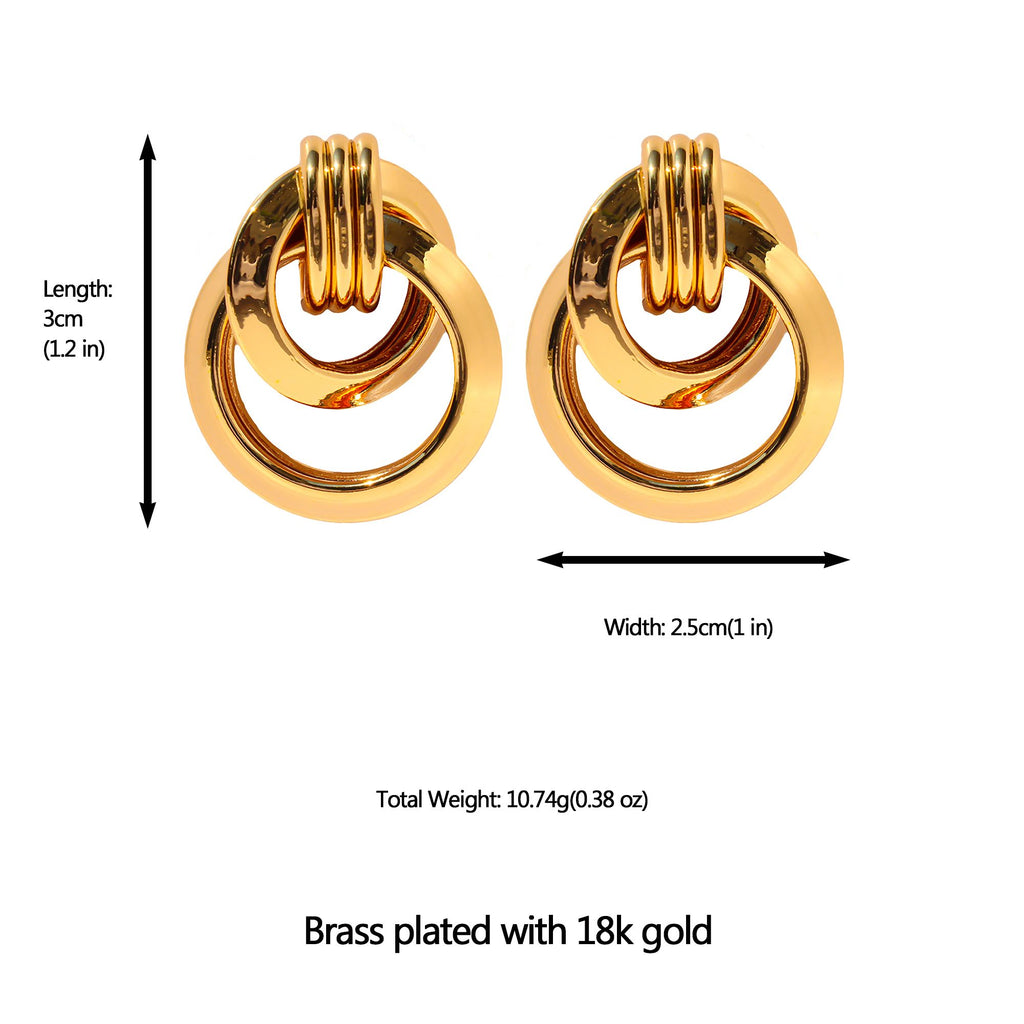 Women's Brass Interlocking Circle Earrings