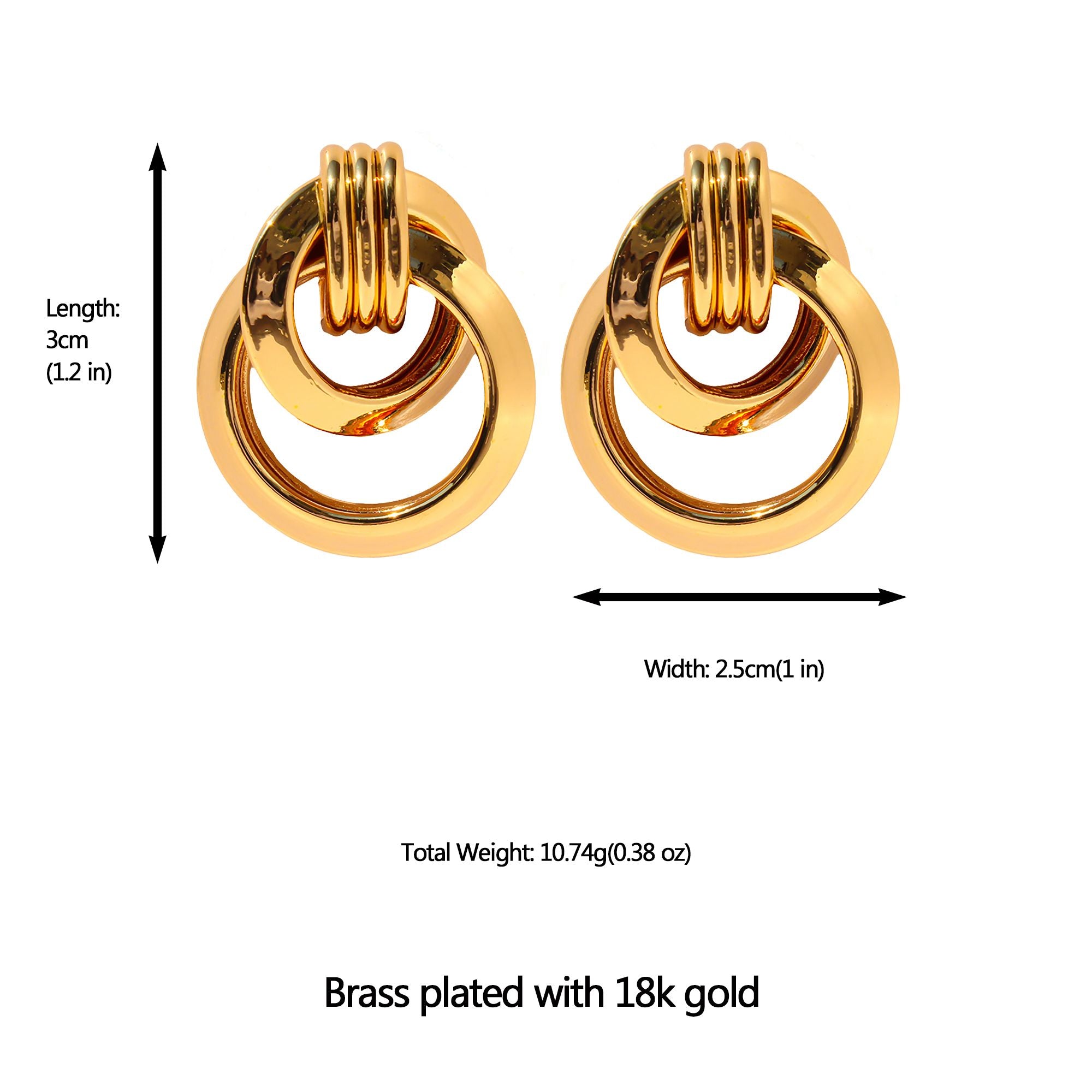 Women's Brass Interlocking Circle Earrings