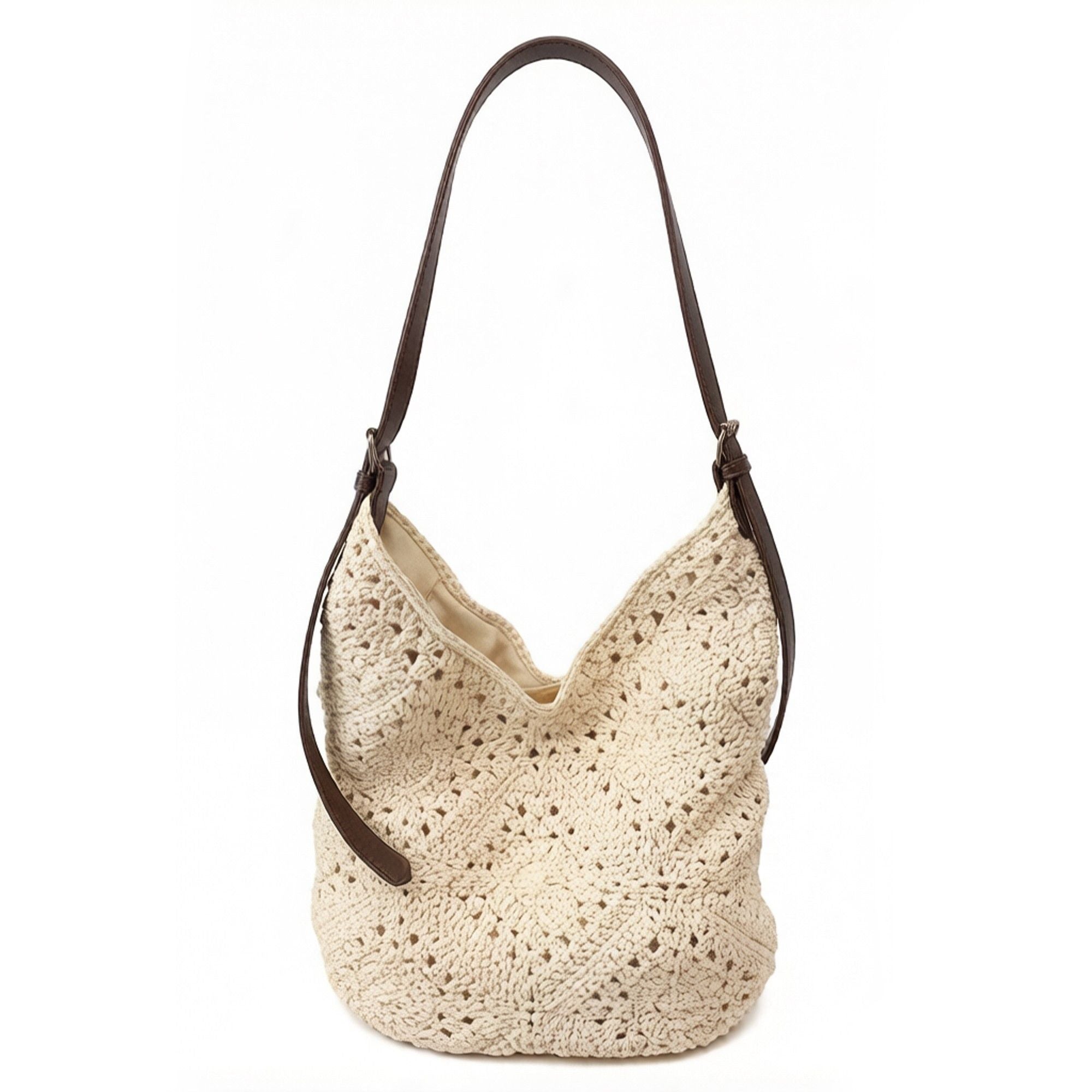 Crochet Shoulder Hobo Bag with Adjustable Strap Soft Knit Slouchy Handbag Casual Everyday Tote
