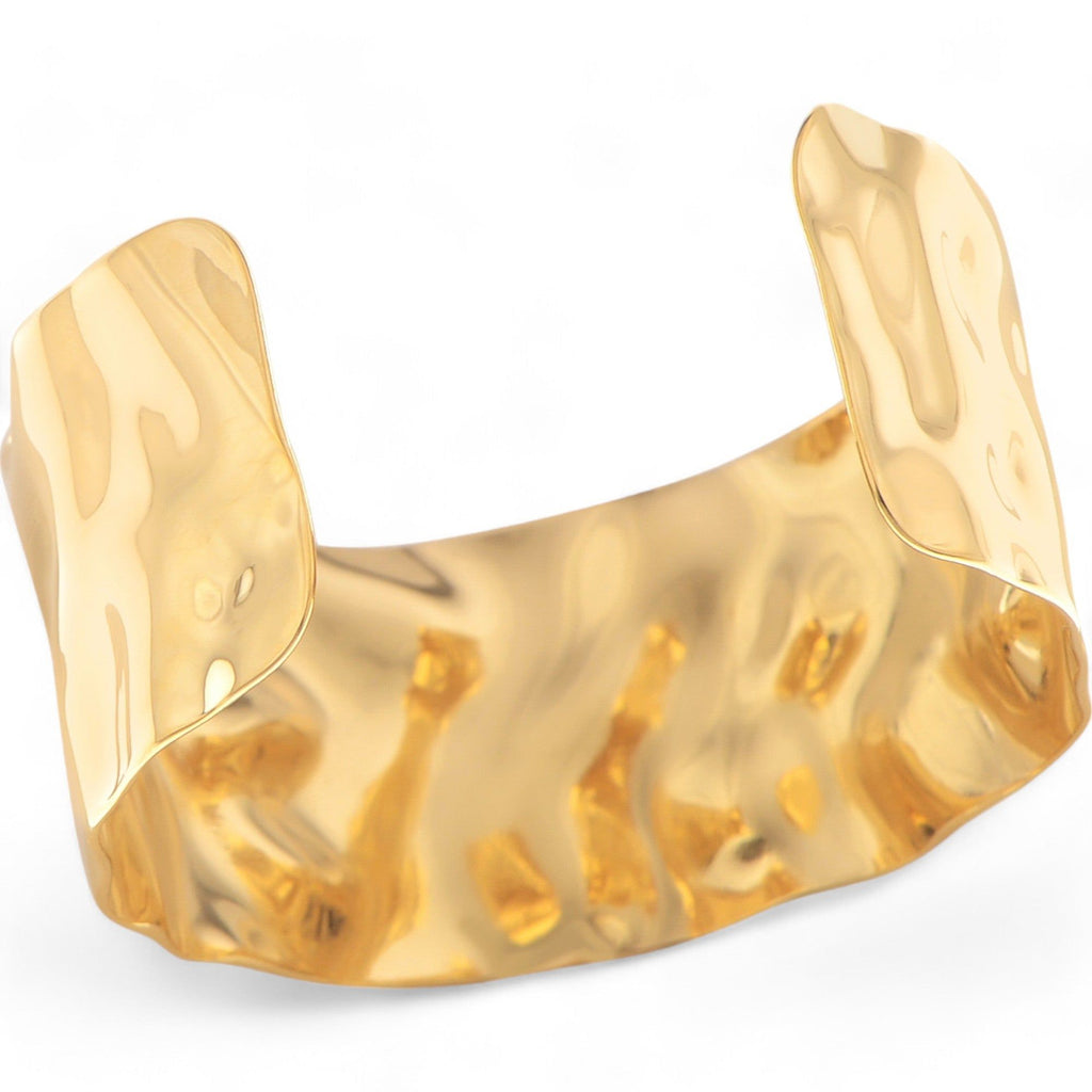 Women's Wavy Gold Tone Open Cuff Fashion Bracelet with Fluid Sculpted Design