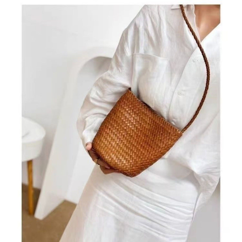 Woven Crossbody Bucket Bag - Stylish Summer Shoulder Purse for Vacation