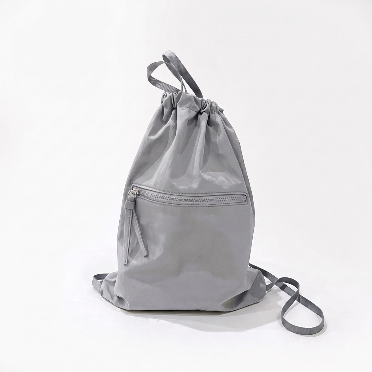 Drawstring Backpack with Front Zip Pocket Lightweight Casual Cinch Bag