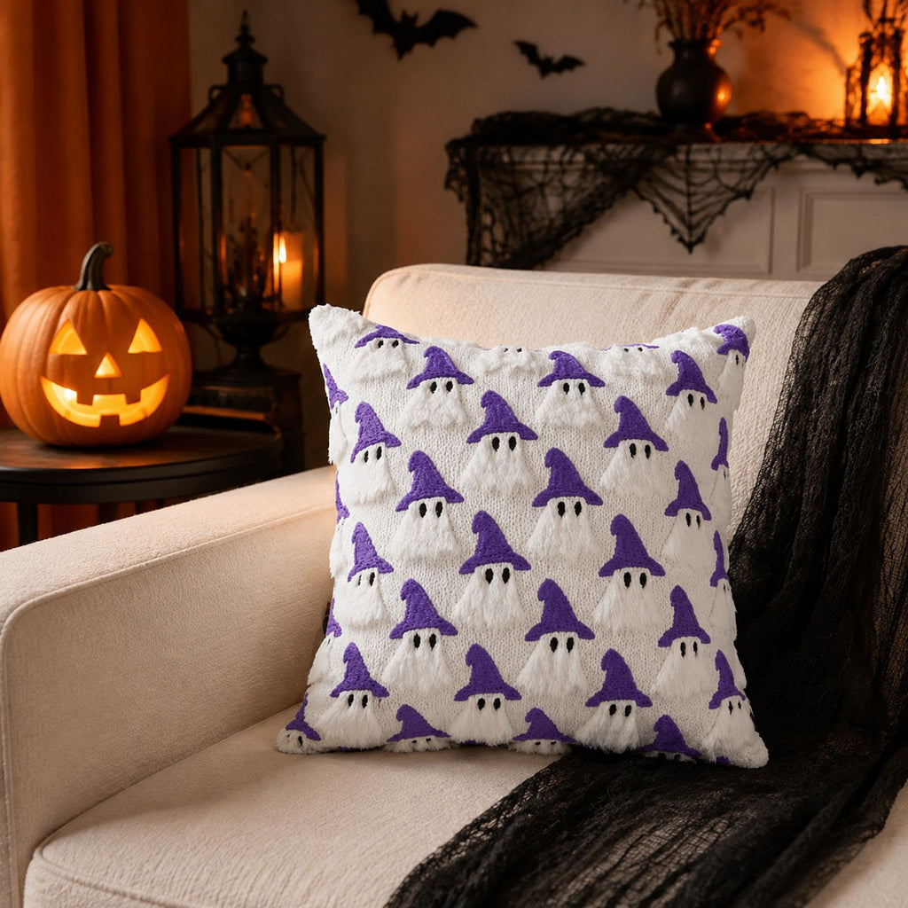 Halloween Tufted Witch Ghost Throw Pillow Cover for Couch Bed and Chair