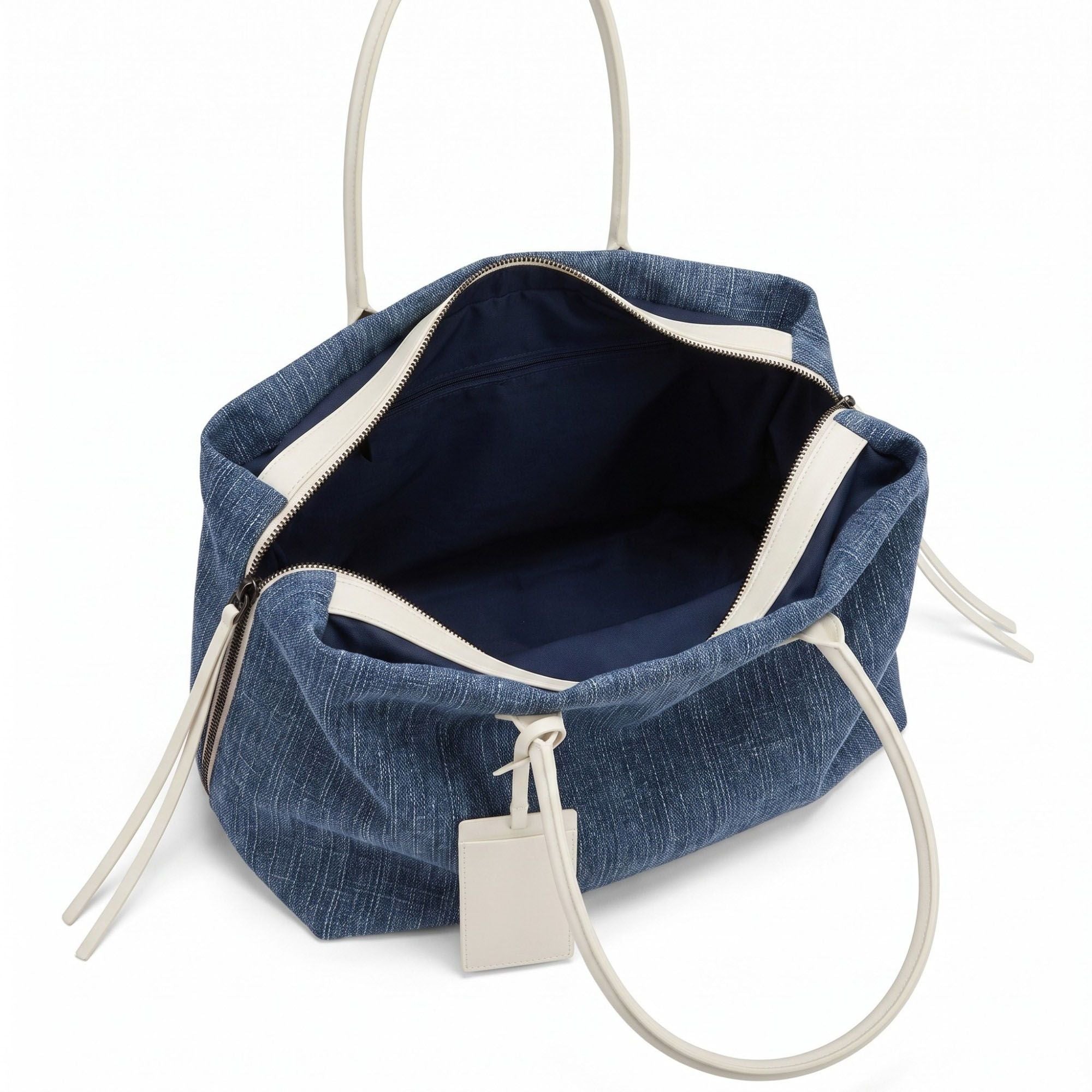 Large Textured Tote Bag with Double Handles and Zip Closure