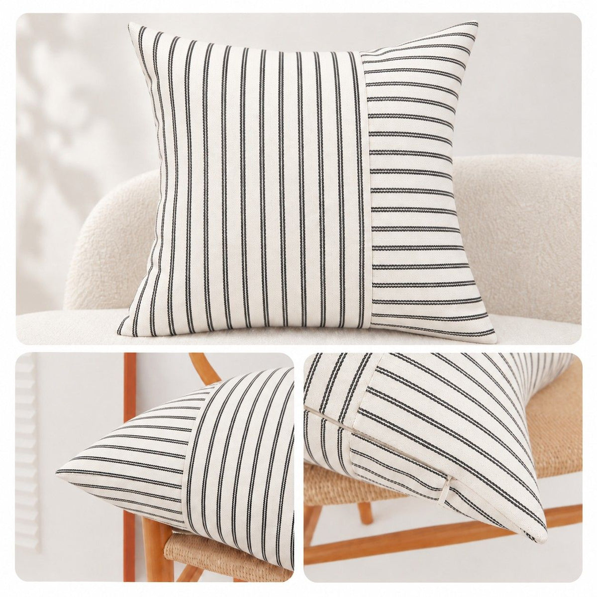 2 Pack Striped Textured Throw Pillow Covers 18 x 18 Inch for Couch Sofa and Bed