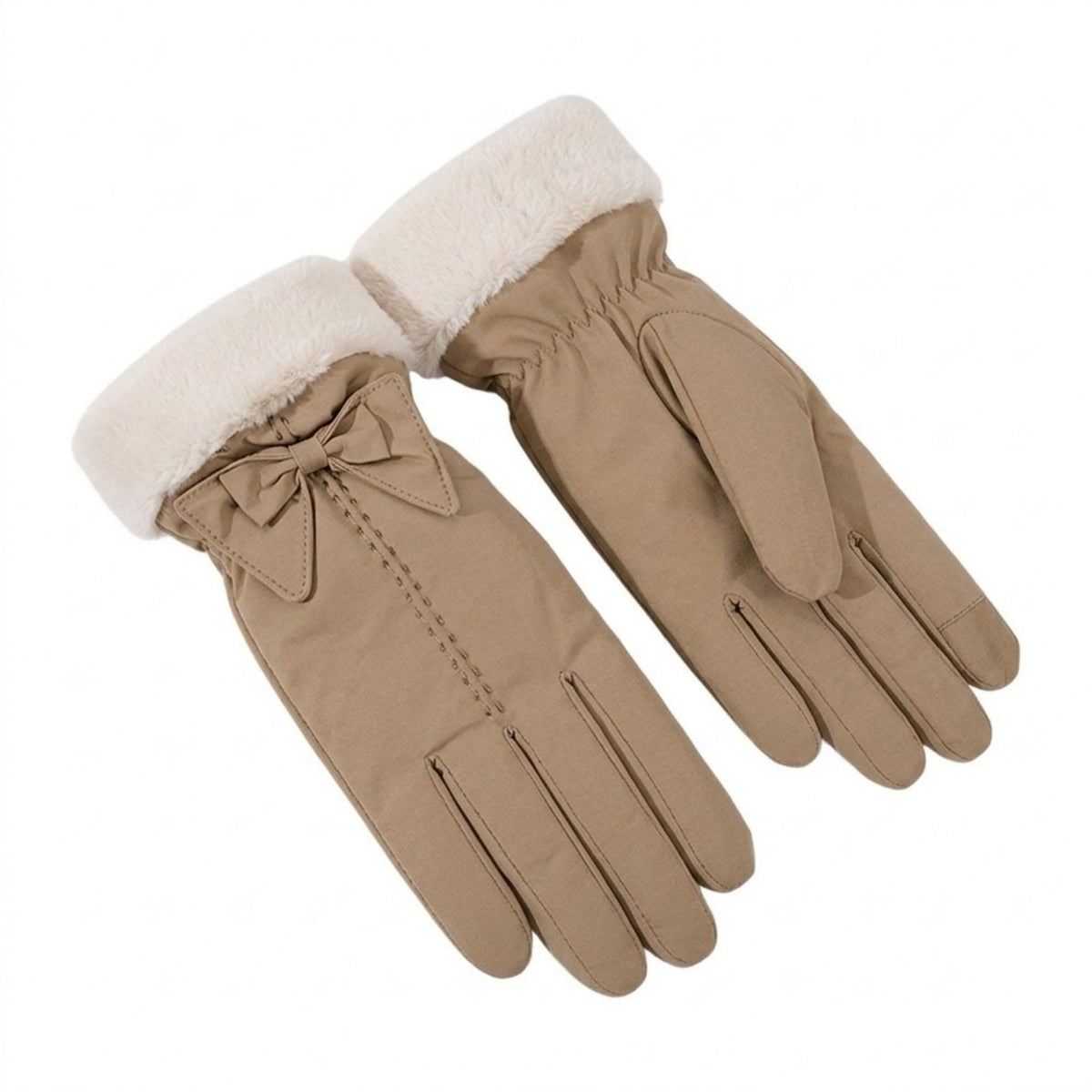 Winter Gloves with Faux Fur Cuffs and Bow Detail 9.8 x 4.7in