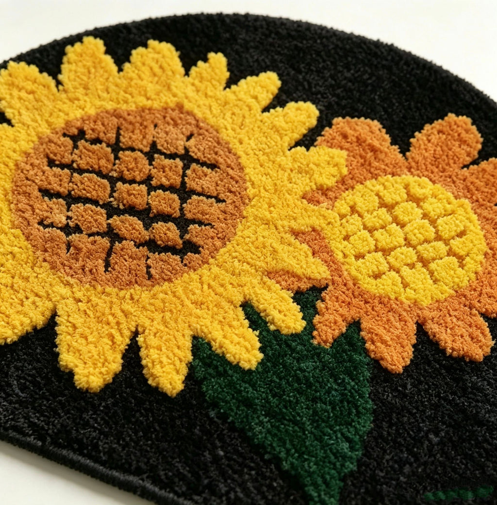 Sunflower Semicircular Bathroom Floor Mat Soft Water?Absorbent Rug with Anti?Slip Base