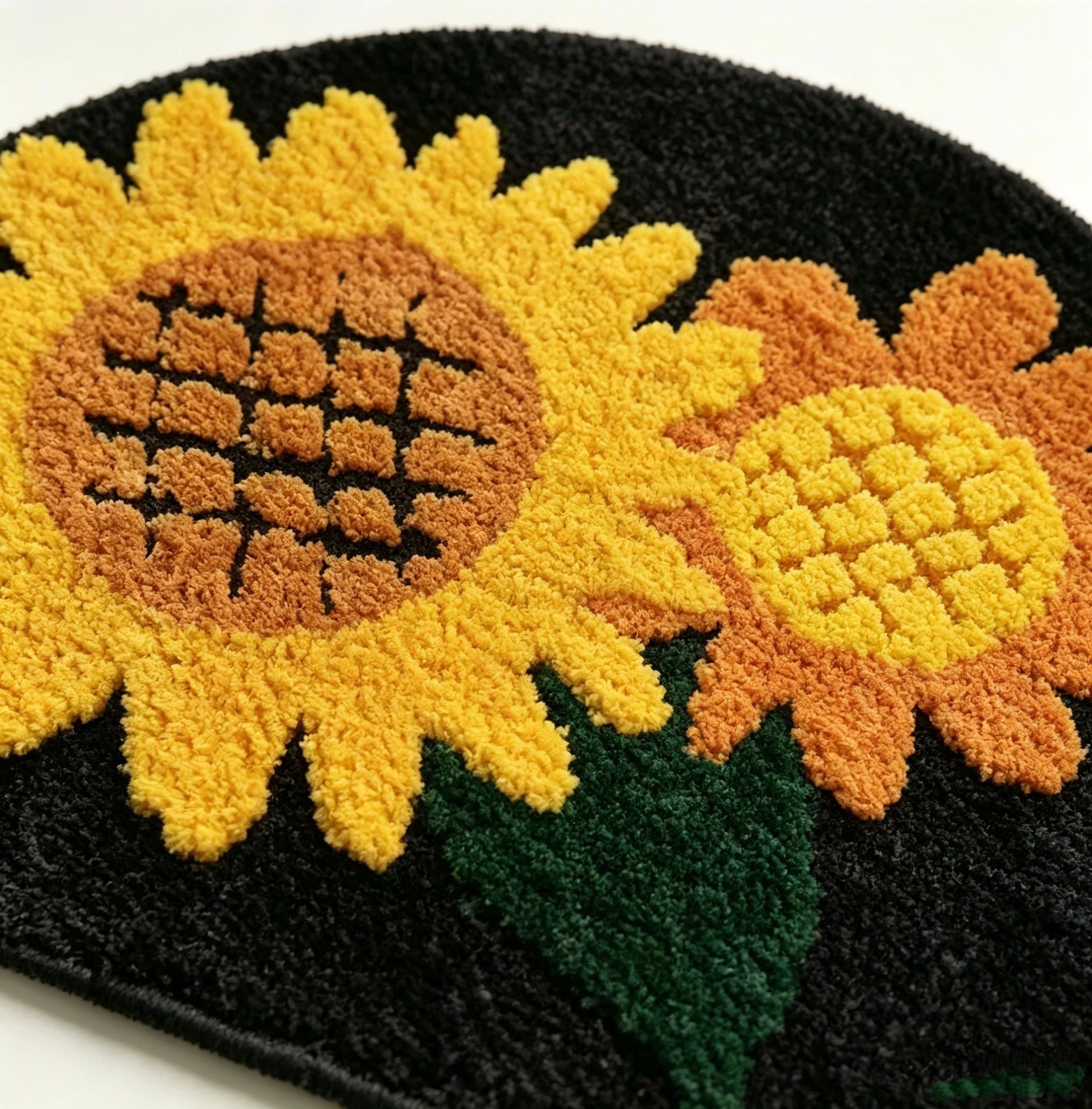 Sunflower Semicircular Bathroom Floor Mat Soft Water?Absorbent Rug with Anti?Slip Base