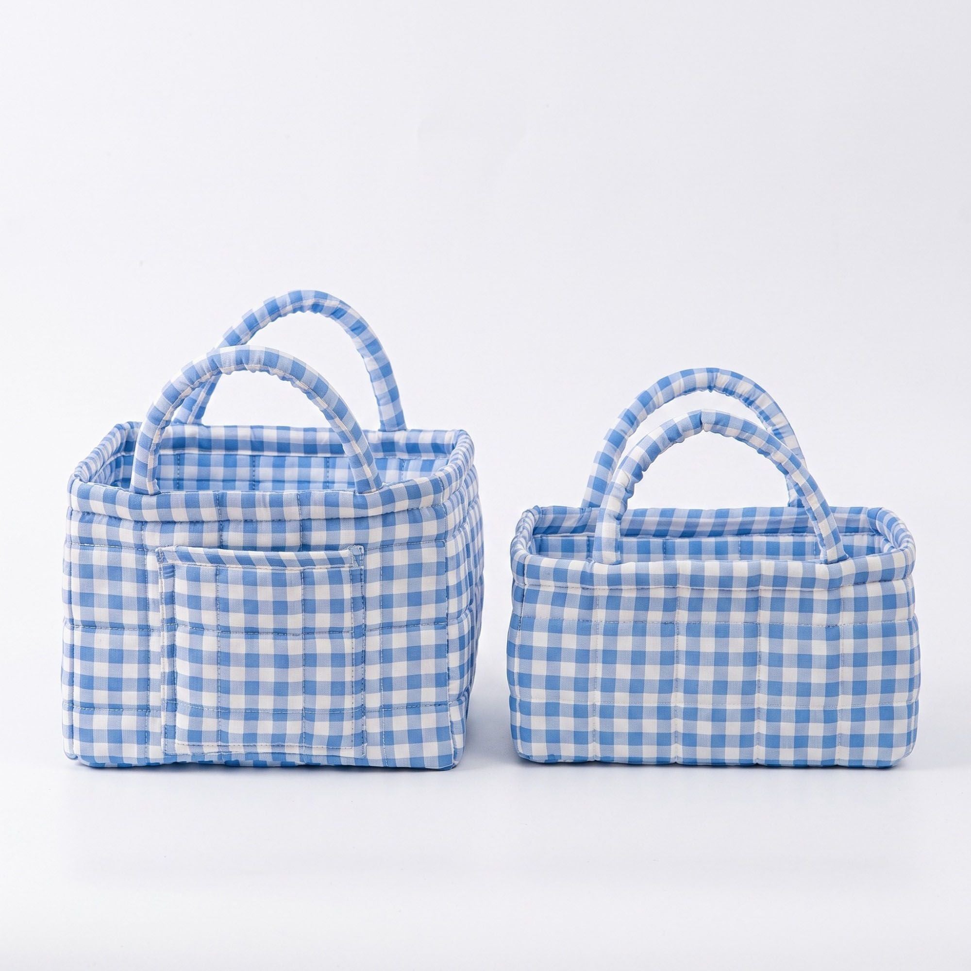 Juego de 2 Bolsos Organizadores Acolchados de Cuadros Vichy con Asas y Bolsillo Frontal