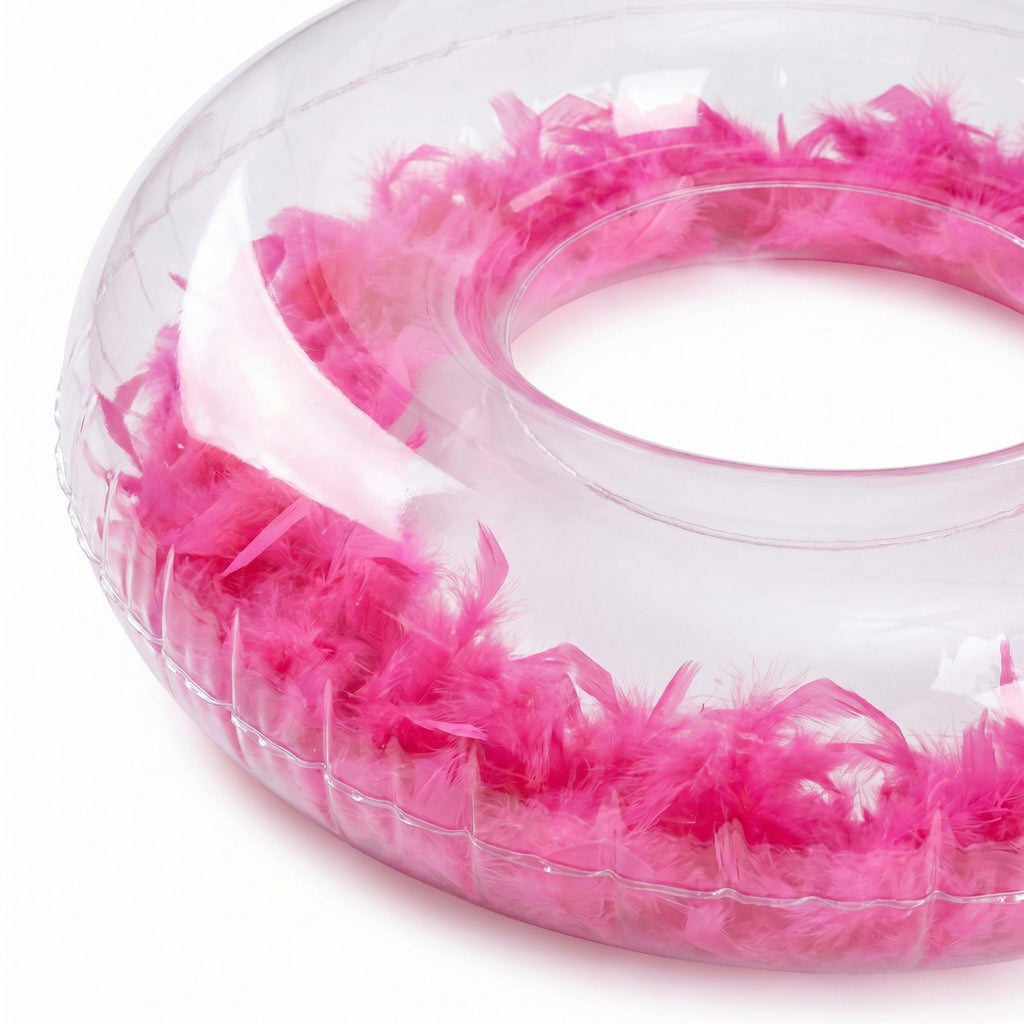 Clear Feather Inflatable Pool Ring with Blue Accent Fill