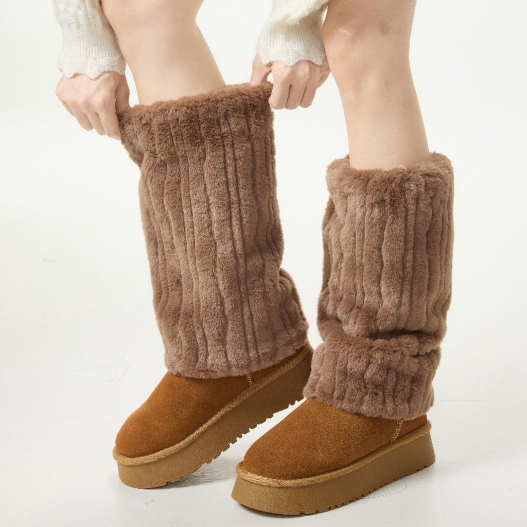Anna-Kaci Plush Faux Fur Leg Warmers with Soft Textured Design and Cozy Stretch Fit for Layering Over Boots and Winter Outfits