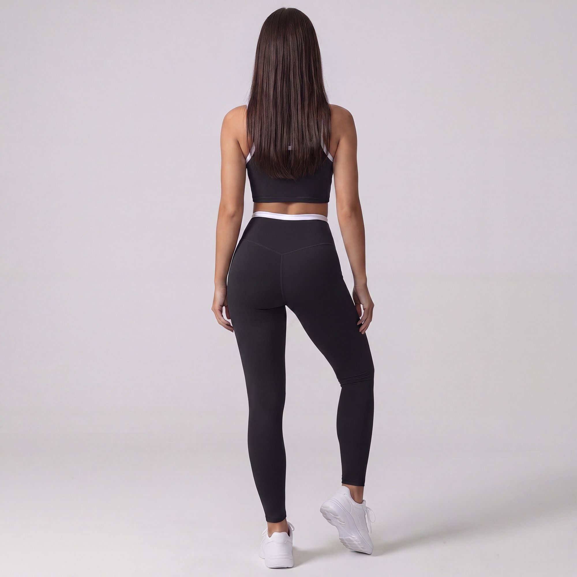 High Waist Contrast Waistband Full Length Active Leggings for Workouts and Everyday Wear