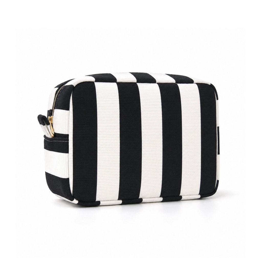 Striped Corduroy Cosmetic Pouch Makeup Bag with Zip Closure