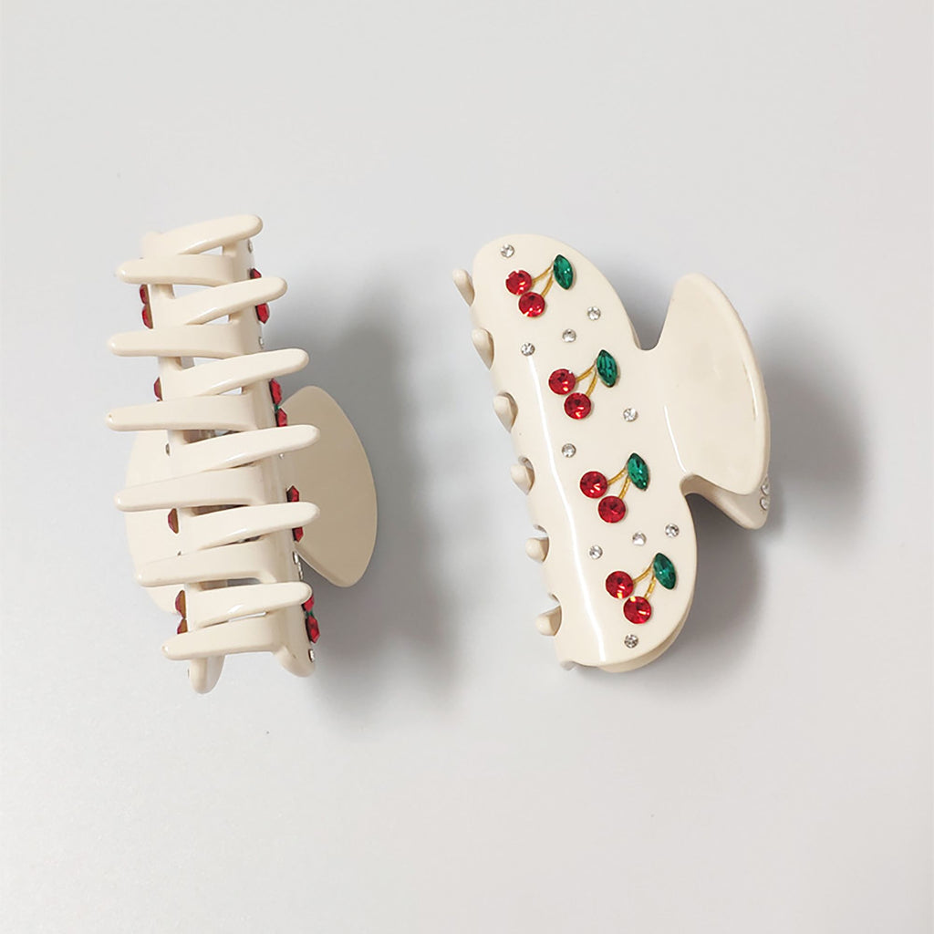 Cherry Print Acrylic Hair Claw Clip with Curved Design and Strong Grip