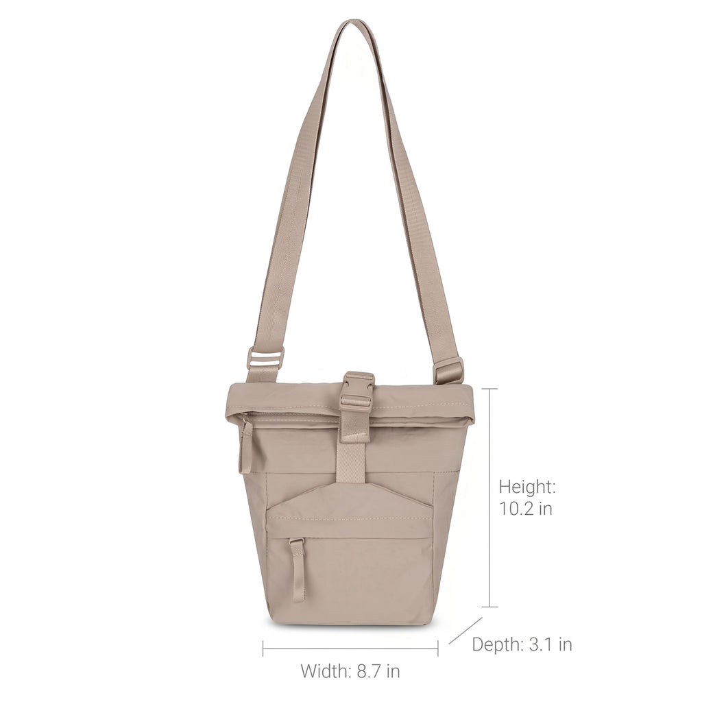 Water Resistant Nylon Crossbody Bucket Bag Adjustable Strap Multi Pocket Everyday Travel Bag