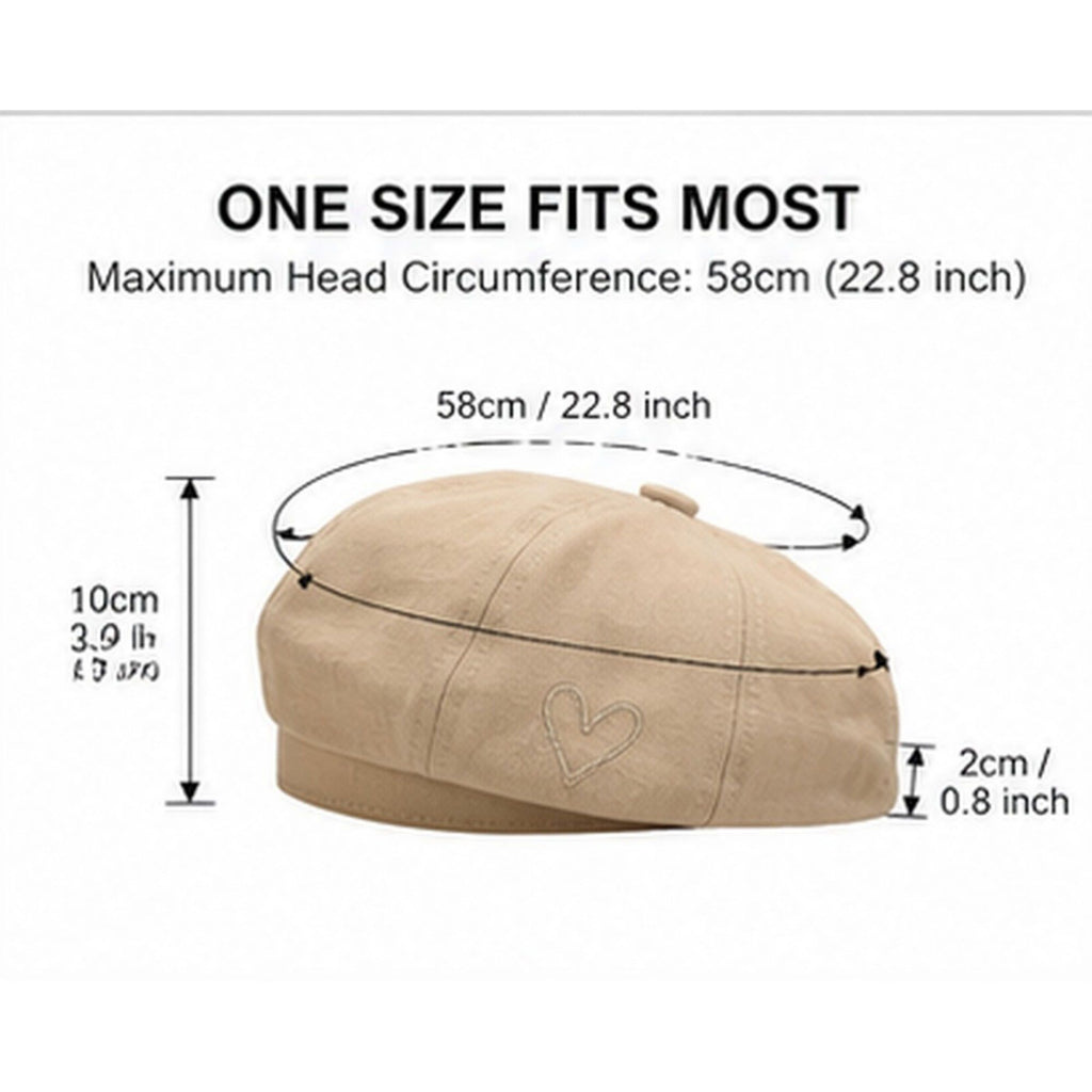 Heart Embroidered Newsboy Cap Textured Baker Boy Hat