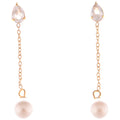 Teardrop Crystal and Pearl Dangle Earrings with Delicate Chain