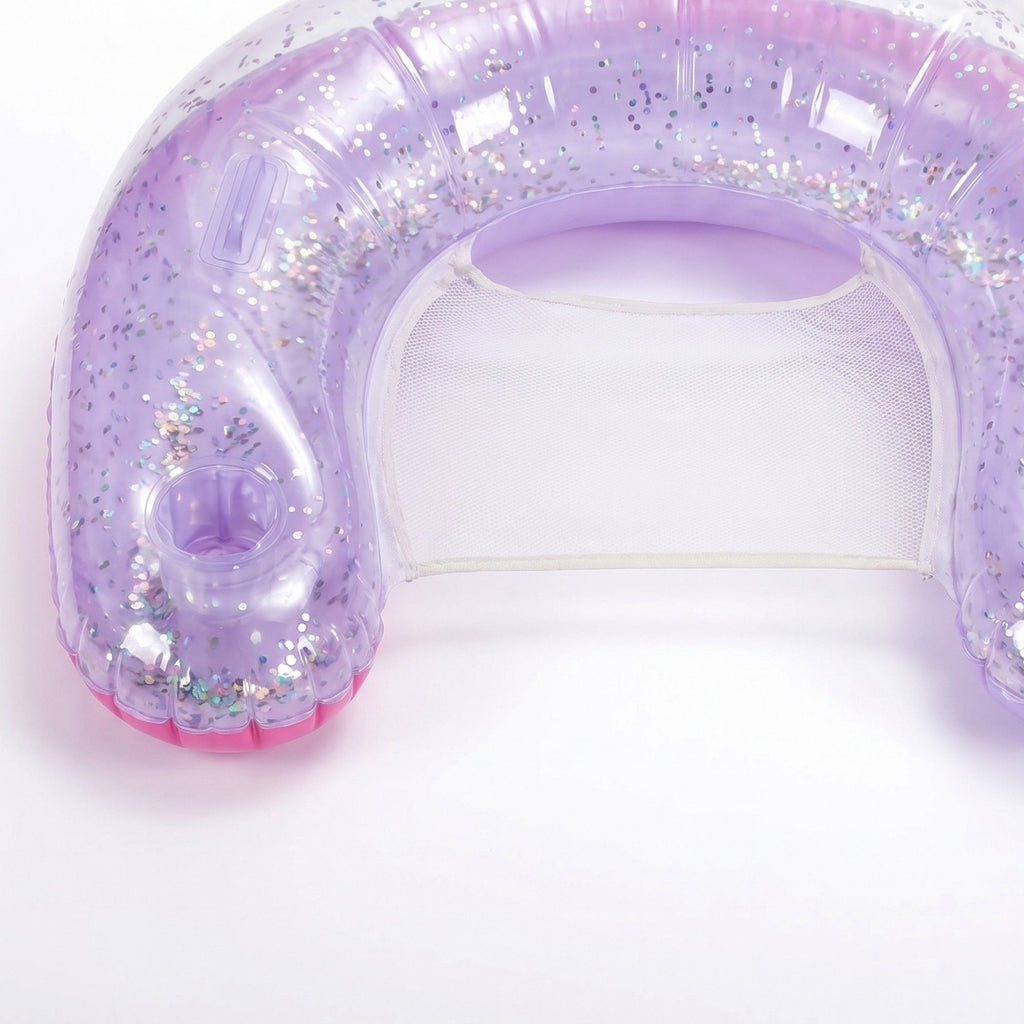 Glitter Inflatable Pool Float with Mesh Seat and Built-In Cup Holders