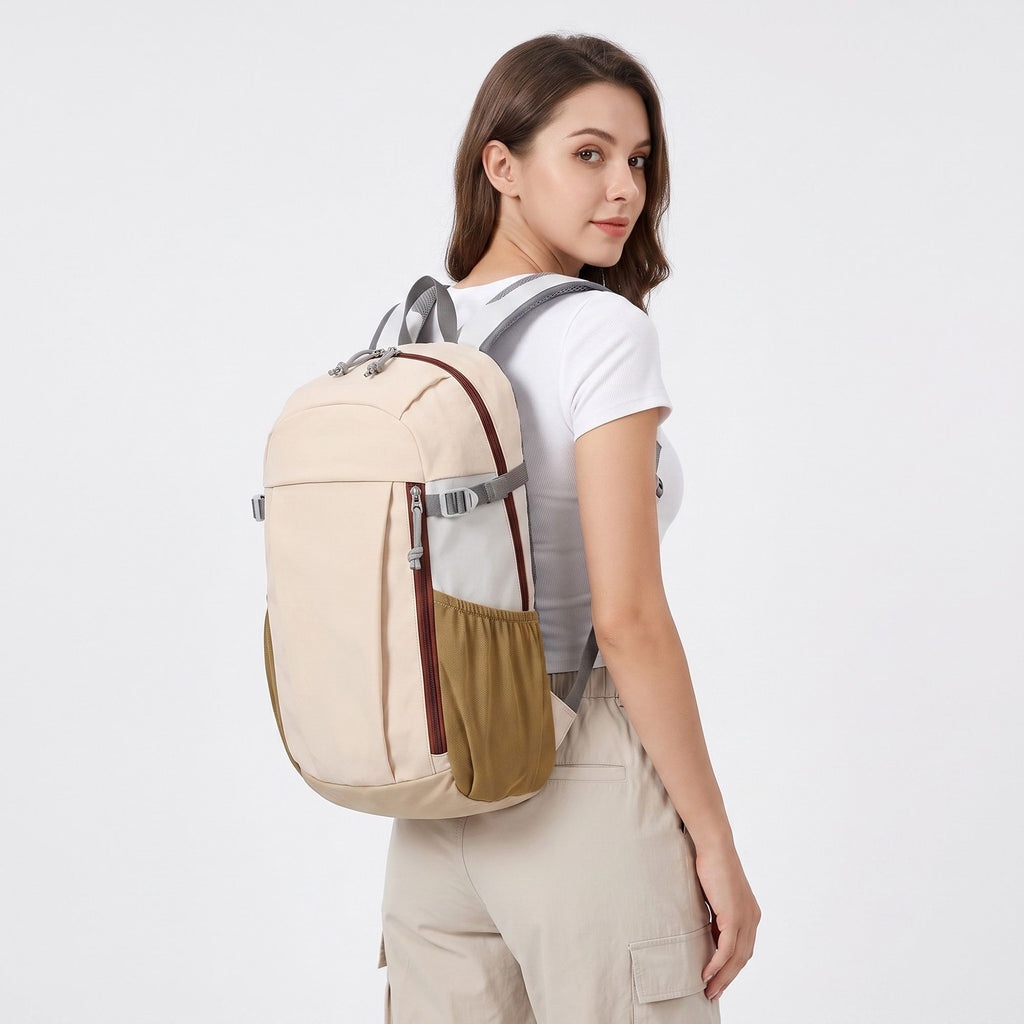 Everyday Backpack with Front Zip Pocket Side Mesh Pockets Padded Straps Top Hle