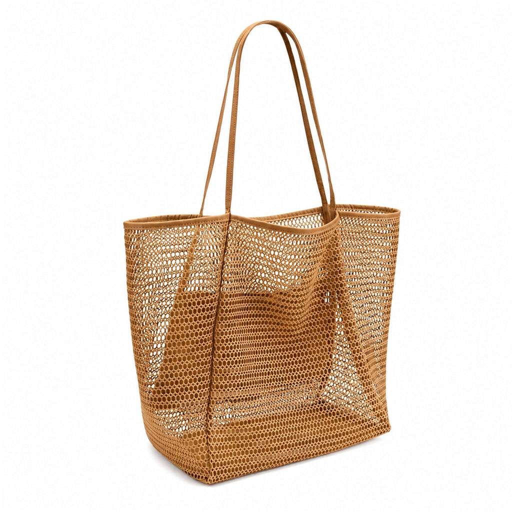 Mesh Tote Bag Large Capacity Lightweight Polyester Shoulder Handbag with Inner Pouch