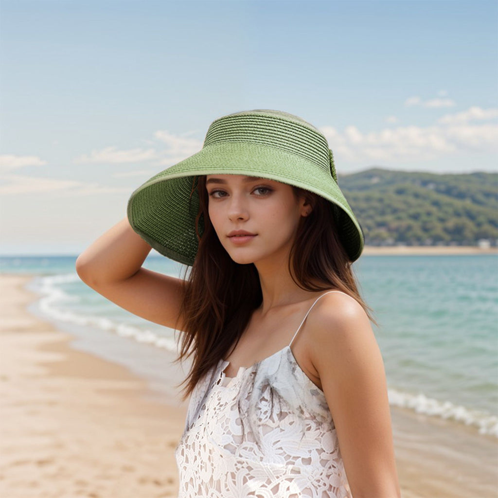 Anna-Kaci Women's Wide Brim Visor Hat with Bow Detail Adjustable Velcro Closure for Beach or Outdoor Protection