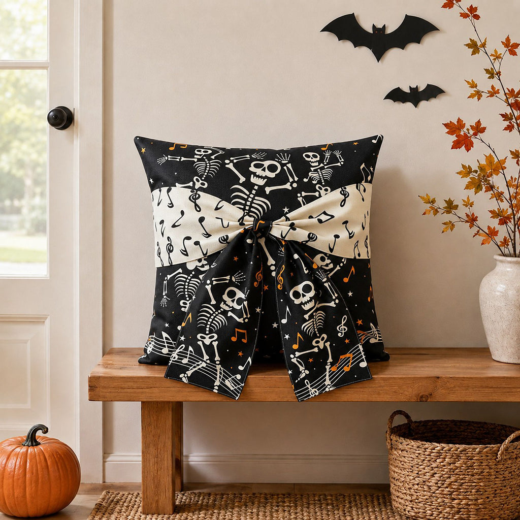 Halloween Throw Pillow Cover with Decorative Bow 18 x 18 Inch