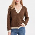 Contrast Trim Layered V Neck Button Front Cardigan