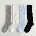 4-Pair Balletcore Ribbon Bow Knee High Socks Set, Ruffled Cuff Long Socks