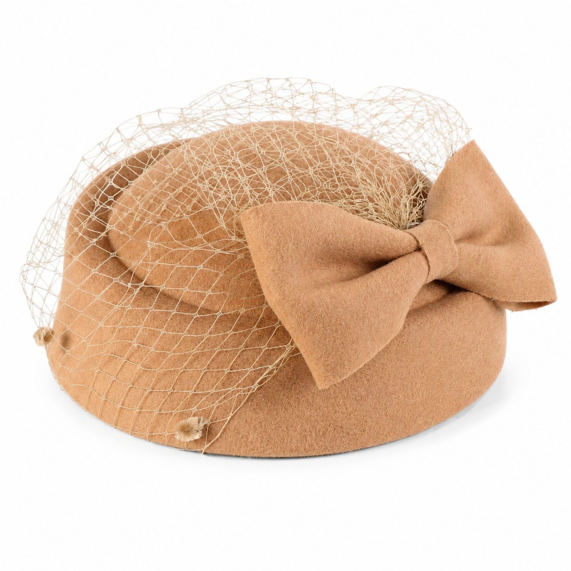 Bow Pillbox Fascinator Hat with Birdcage Veil