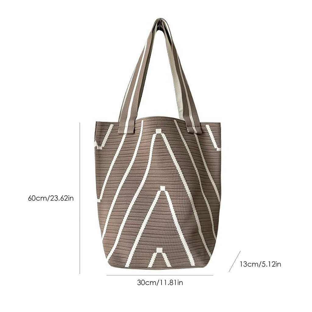 Geometric Stripe Knit Tote Bag with Long Shoulder Straps