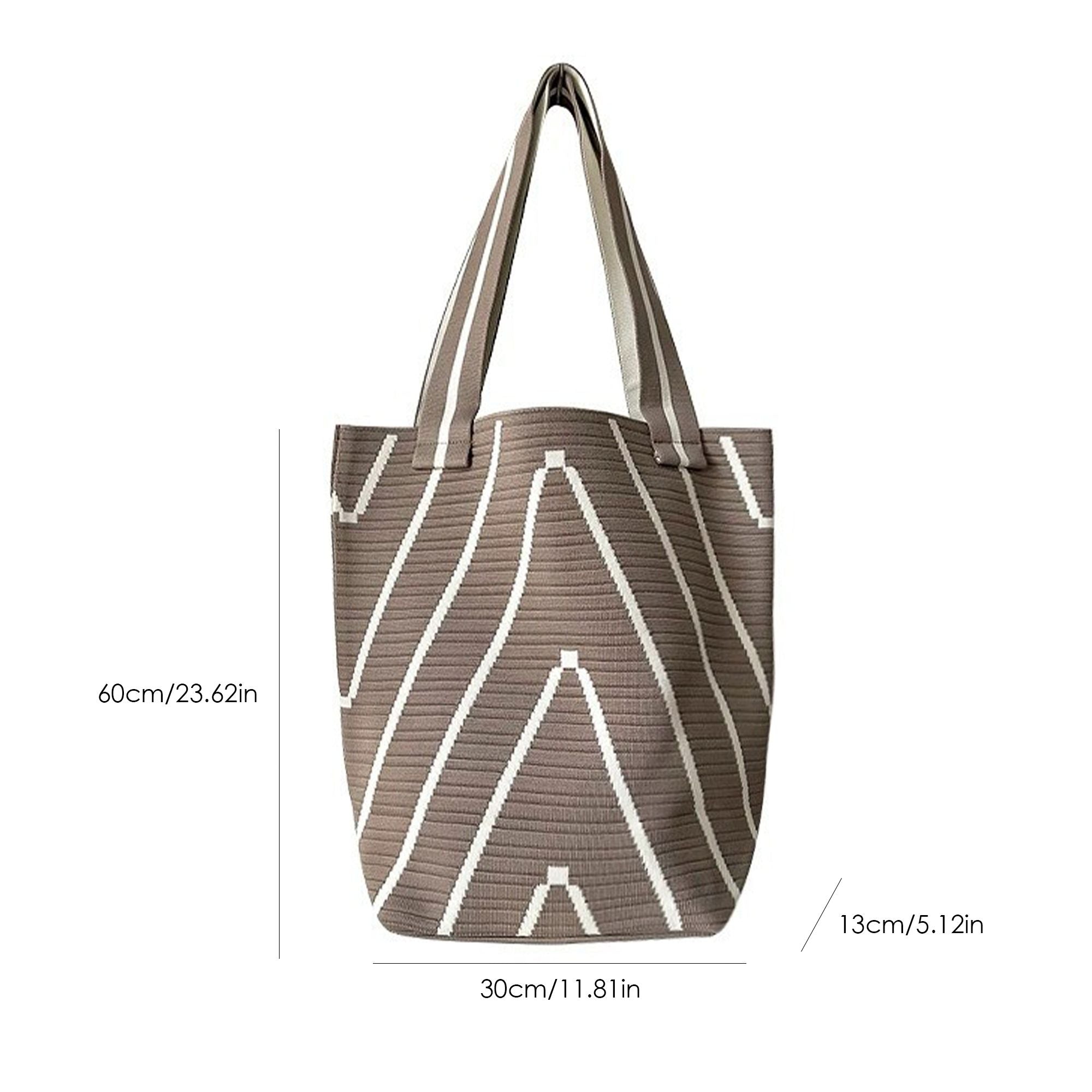 Geometric Stripe Knit Tote Bag with Long Shoulder Straps