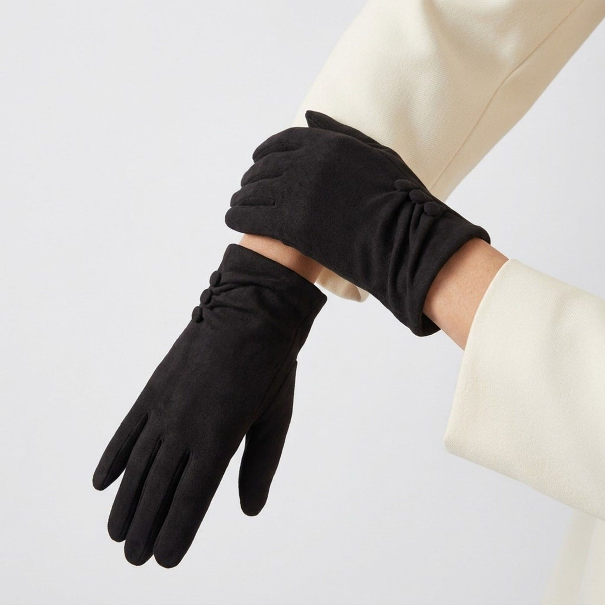 Faux Suede Winter Gloves with Pleated Wrist and Button Detail 9.4 x 3.3in