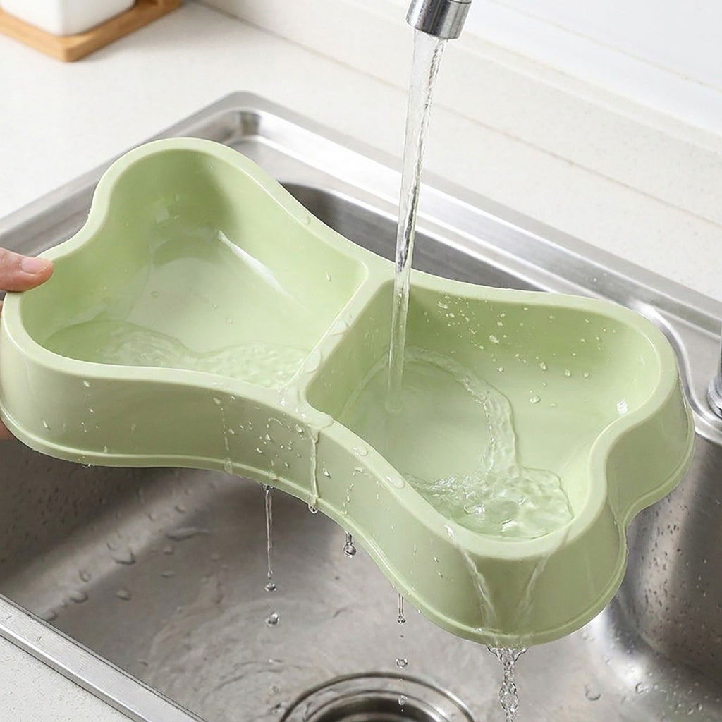 Plastic Bone Shaped Double Pet Bowl for Food and Water