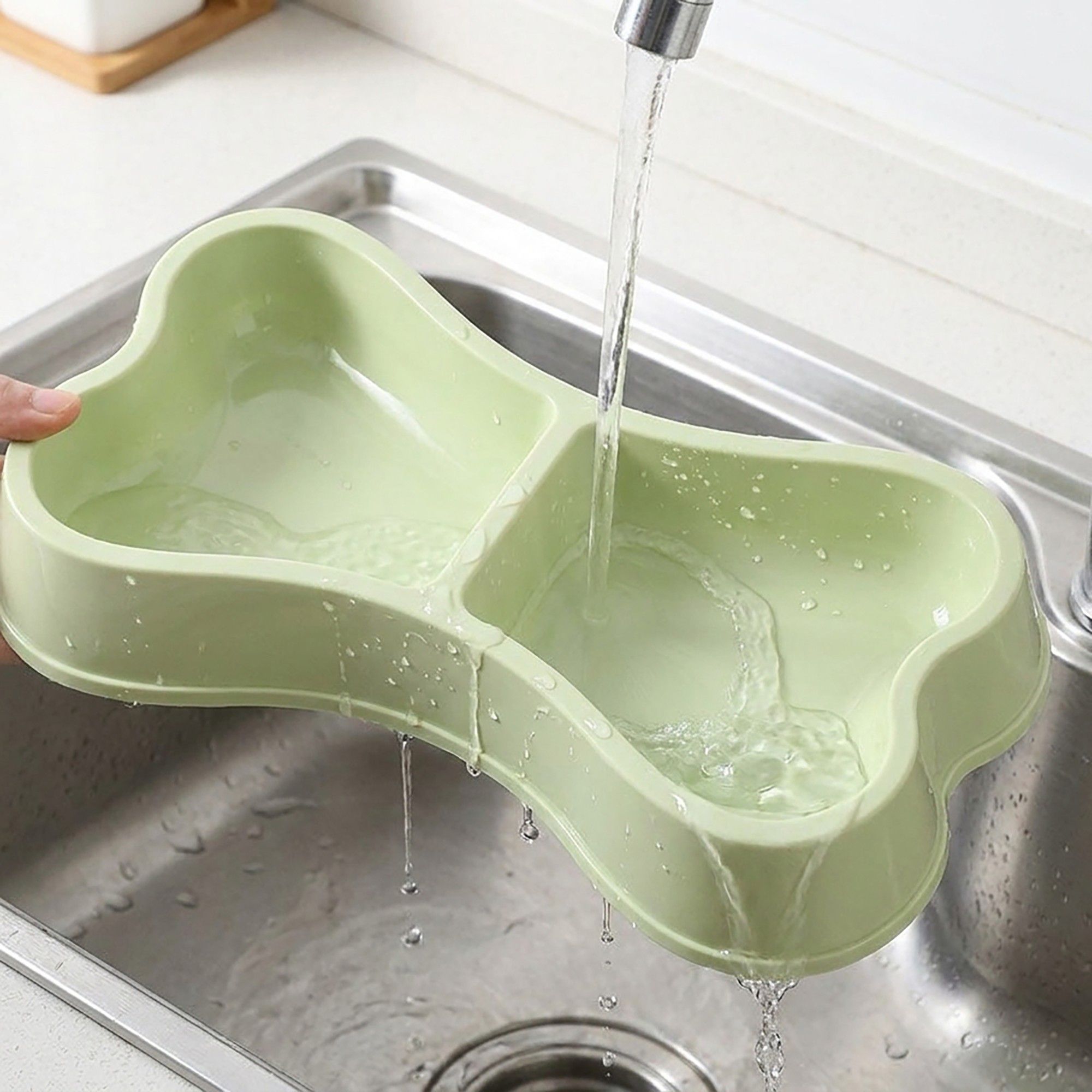 Plastic Bone Shaped Double Pet Bowl for Food and Water