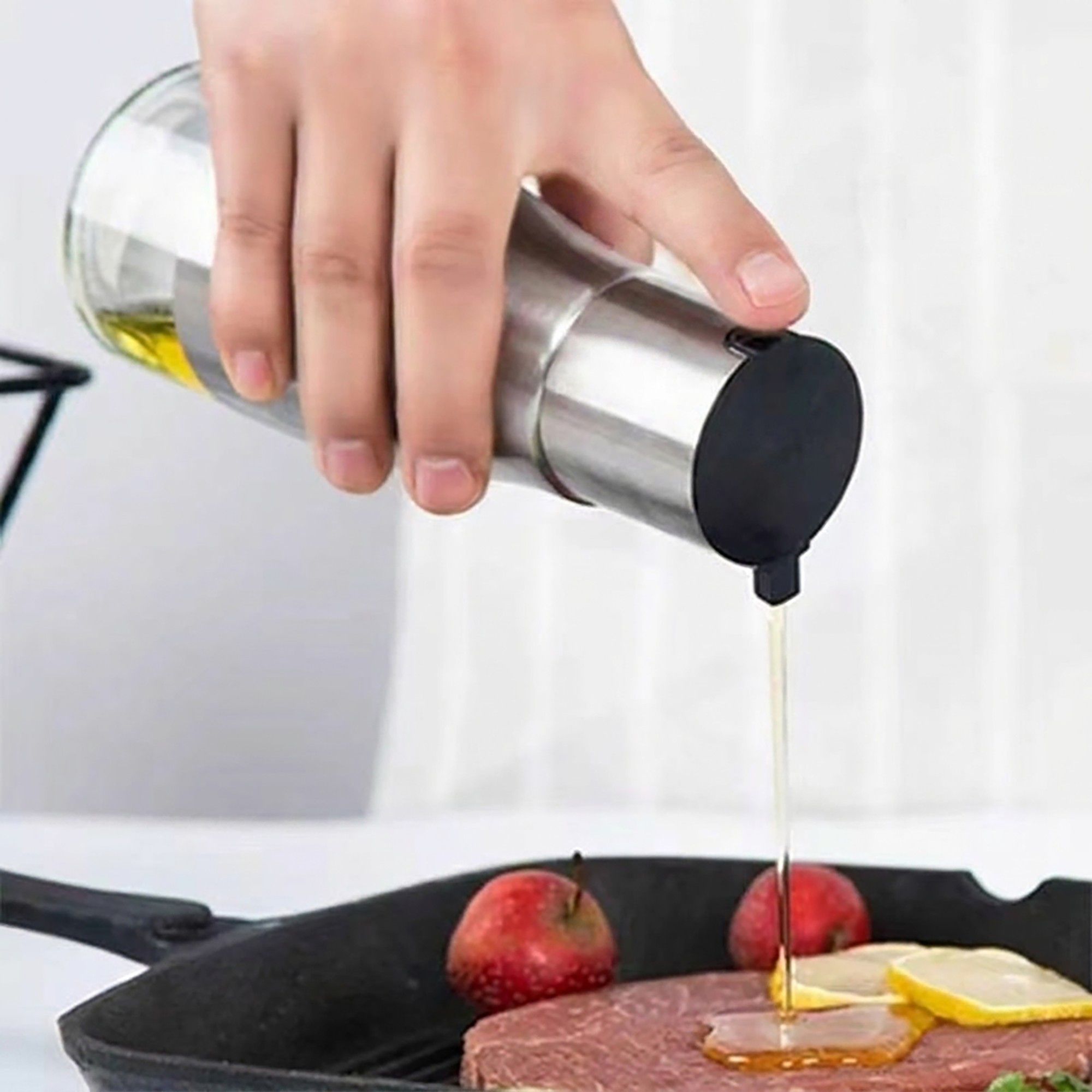 Glass Oil Dispenser Bottle with Stainless Steel Pour Spout