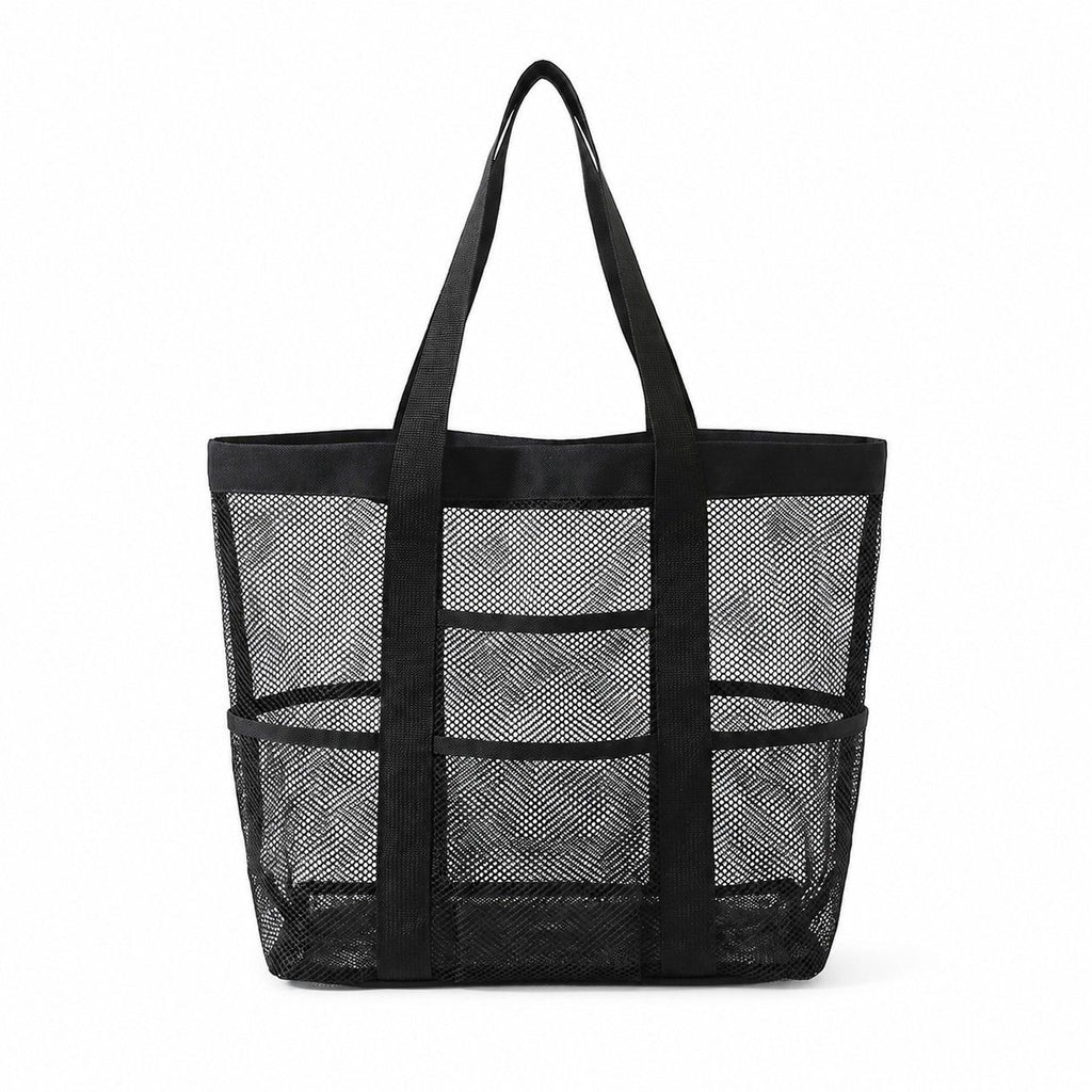Large Mesh Beach Tote Bag with Exterior Pockets and Shoulder Handles
