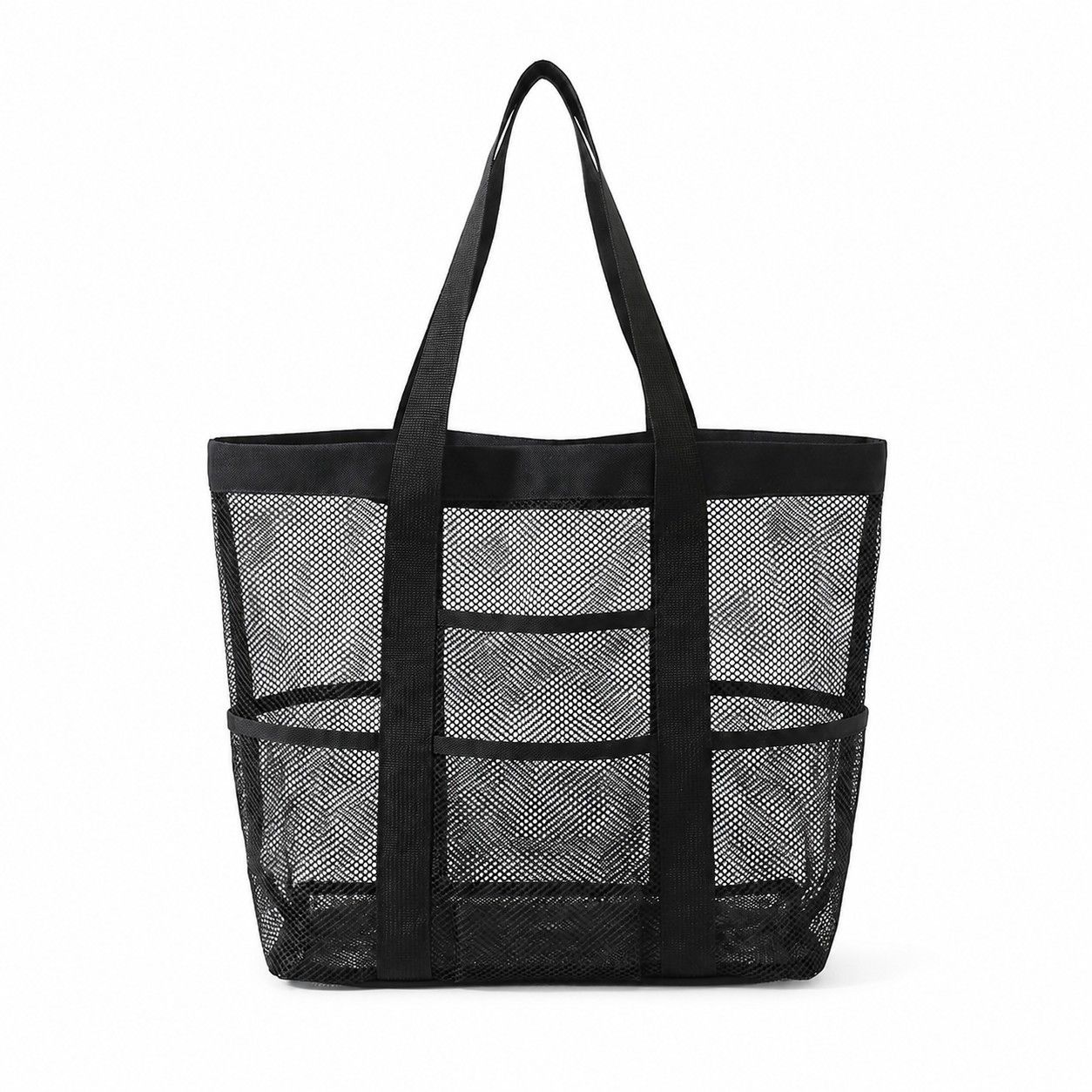Large Mesh Beach Tote Bag with Exterior Pockets and Shoulder Handles