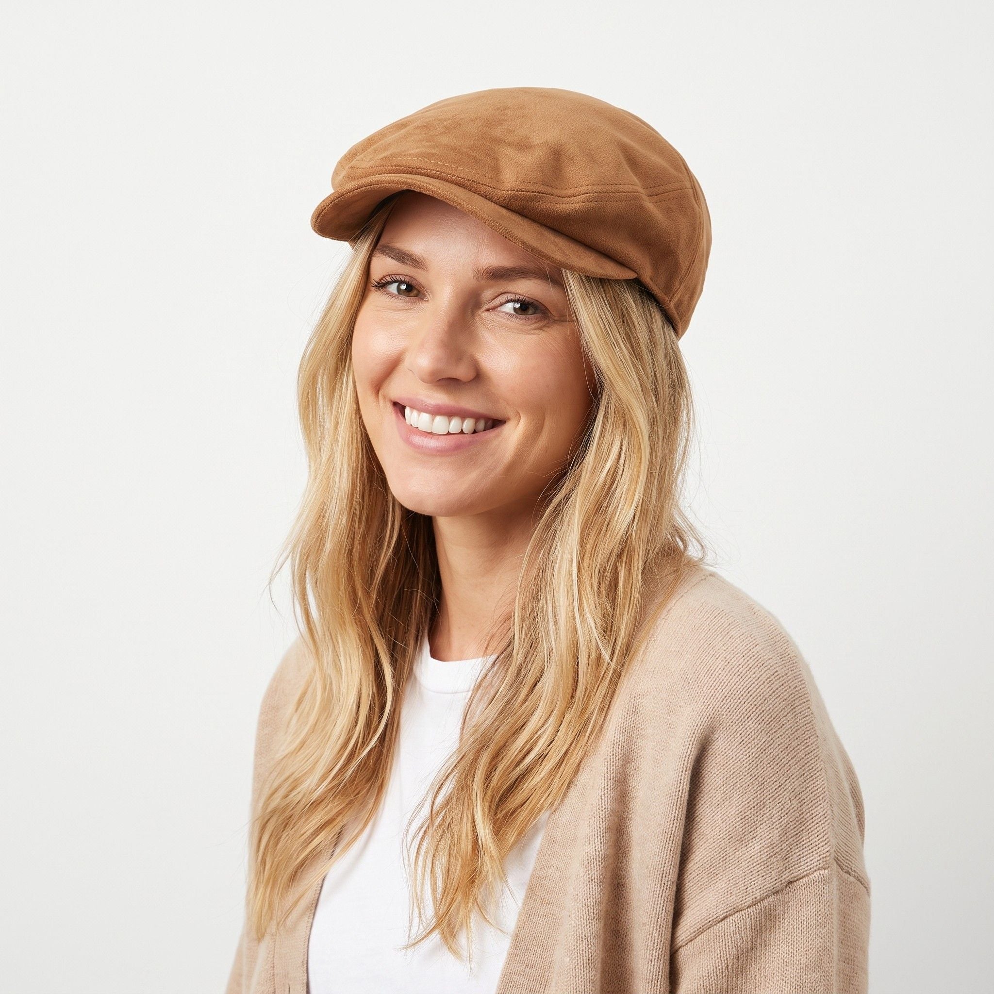 Faux Suede Newsboy Cap Short Brim Vintage Baker Boy Hat