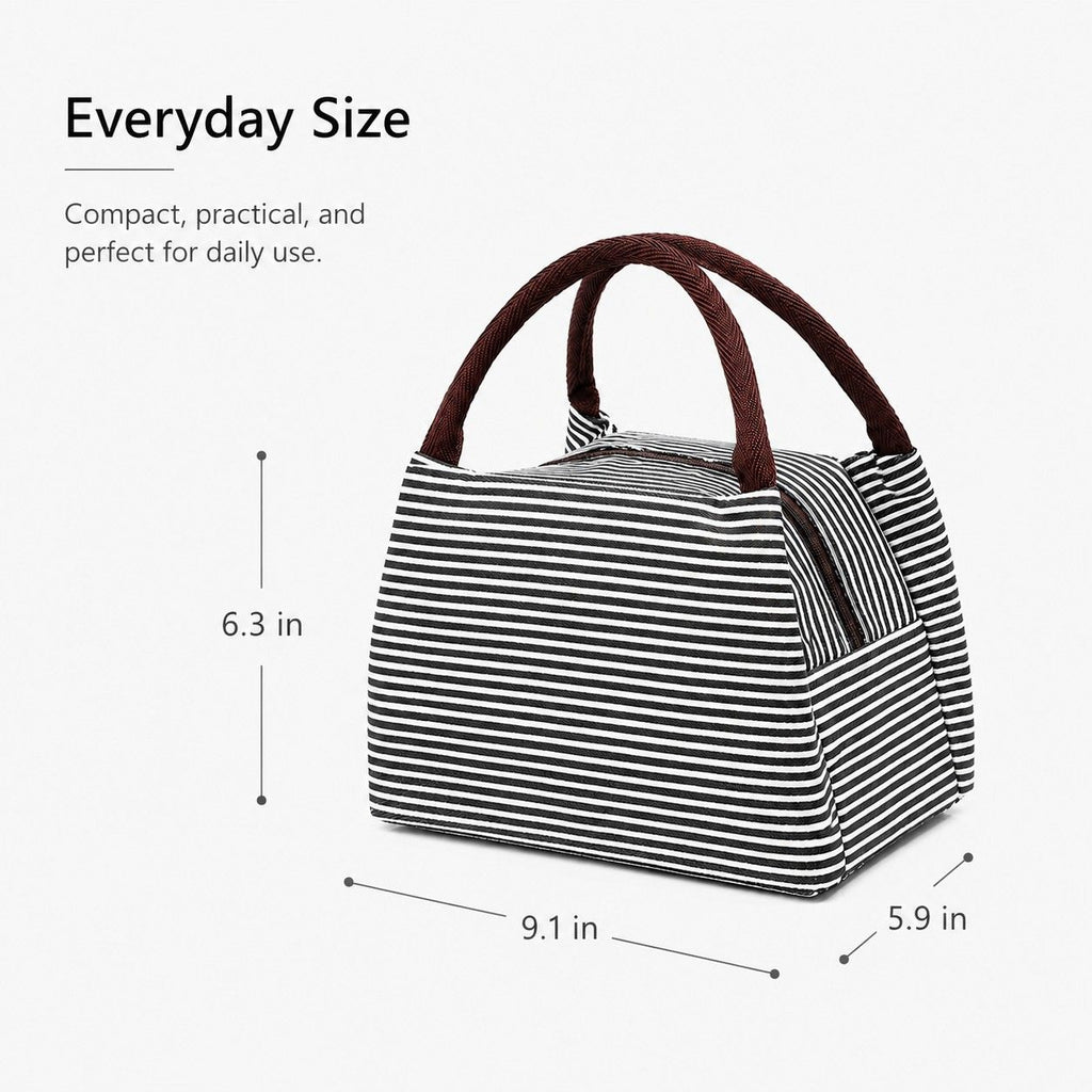 Insulated Striped Lunch Bag Reusable Soft Cooler Tote for Work School Picnic