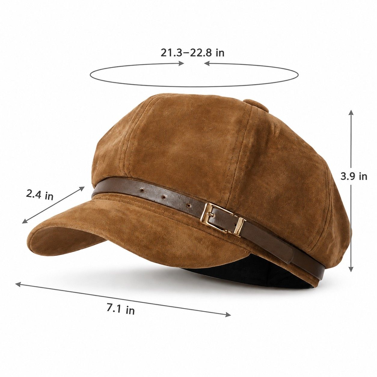 Faux Suede Newsboy Cap Vintage Baker Boy Hat with Buckle Band