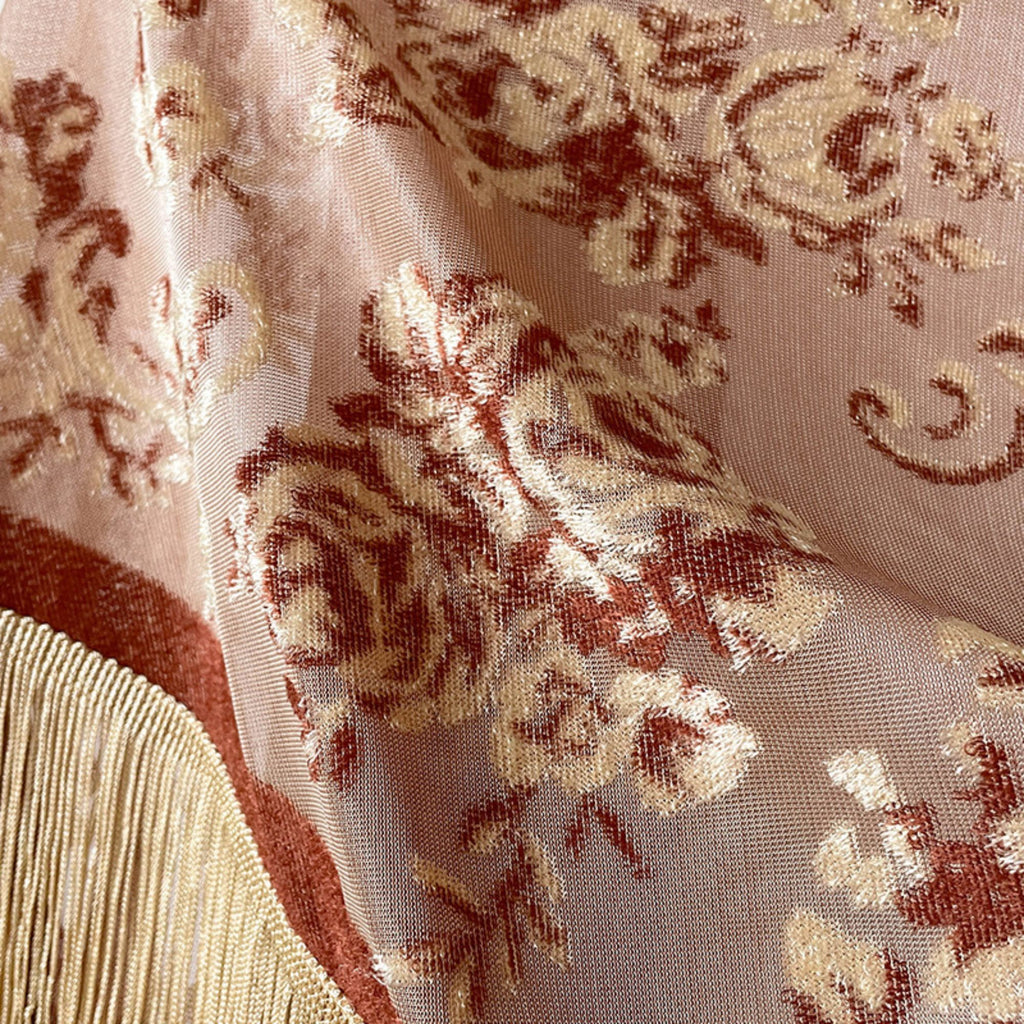 Triangle Shawl Scarf with Floral Jacquard and Fringe Trim