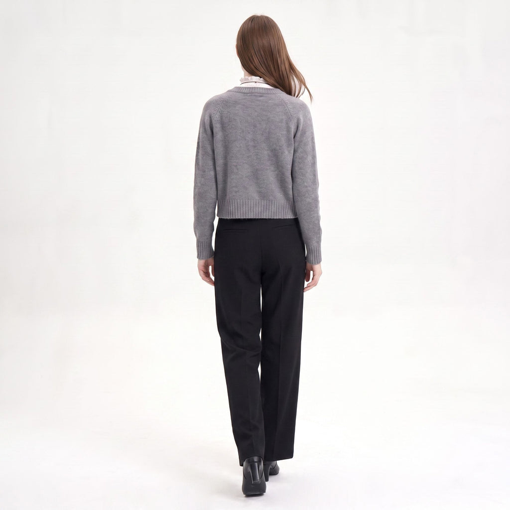 Cropped Crewneck Button-Front Cardigan Sweater