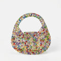 Multicolor Crystal Beaded Handbag with Structured Top Handle Statement Purse 7.5x7.8x1.5 in